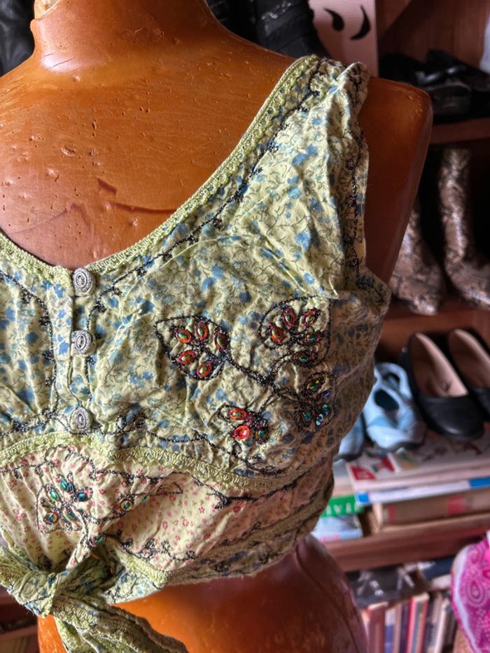 Crop top vert sequins dentelle - photo numéro 3