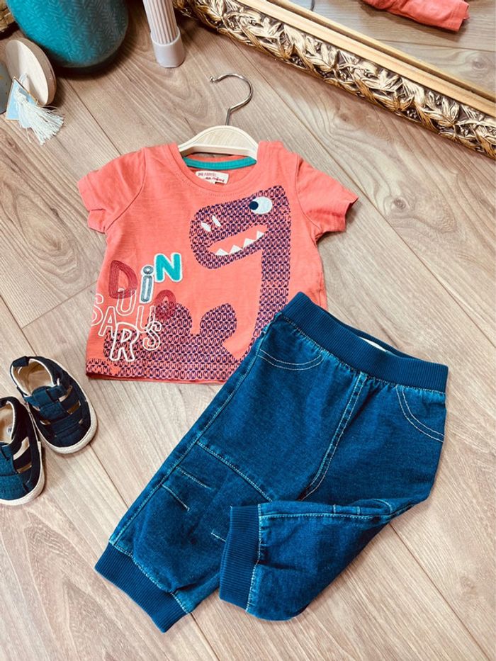 Taille 3 mois ensemble 2 pièces garçon DPAM orchestra orange bleu * Dino * 💙 - photo numéro 4