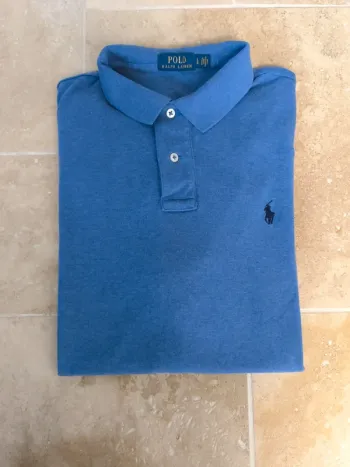 Polo Ralph Lauren homme Pima coton L bleu chiné logo marine comme neuf