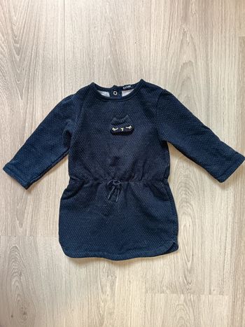 Robe chaude manches longues bleu marine pois dorés Kiabi 12 mois fille