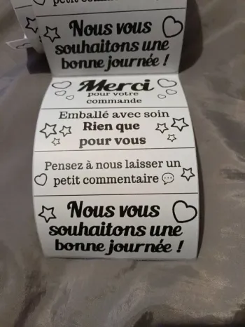 Lot de 15 grandes étiquettes “Merci pour votre commande – Bonne journée” (10×15 cm)
