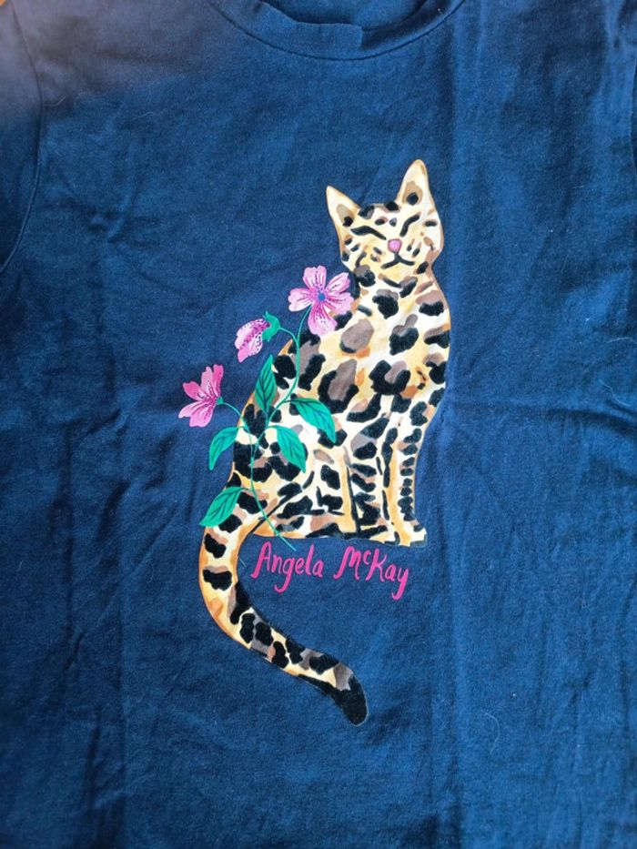 T-shirt Angela Mc Kay léopard et fleurs h&m 9/10 ans - photo numéro 2