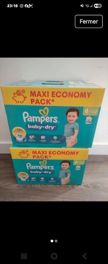 Lots de 2 cartons couches pampers taille 6