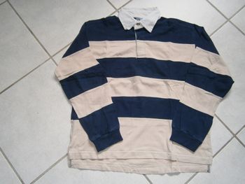 Polo ML rayé marine/beige 12 ans