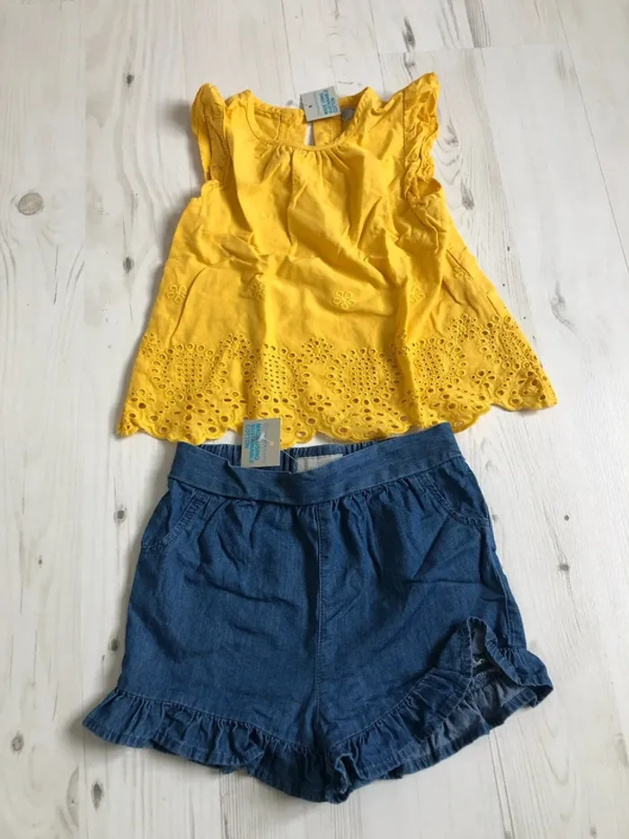 Ensemble neuf short et t shirt fille 24 mois 2 ans