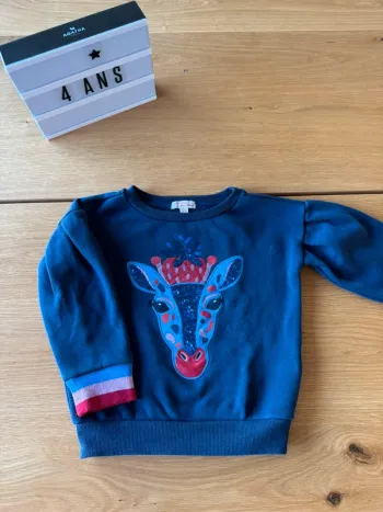 Sweat ML bleu marine avec girafe et sequins - Taille 4 Ans