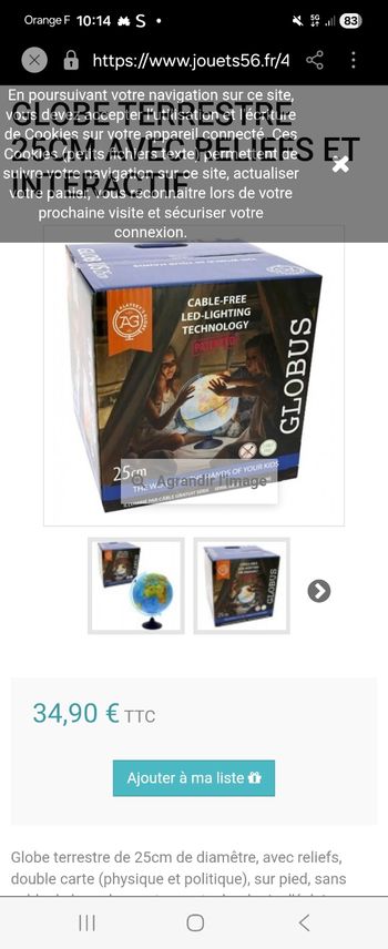 Globe terrestre lumineux interactif neuf