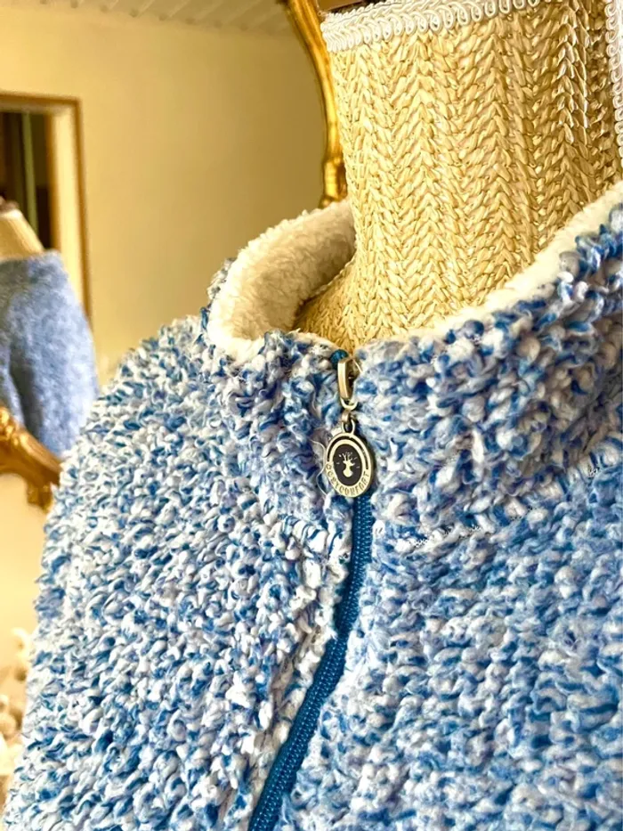 sublime veste teddy bouclette zippée bleu col montant poches cosy confort doux neuf taille M - photo numéro 8