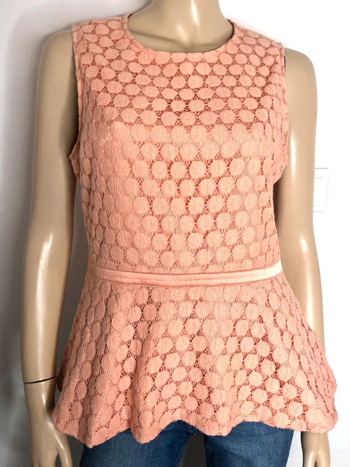 Joli top péplum en dentelle couleur orange pêche taille L - photo numéro 5