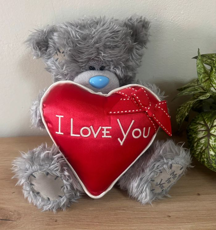 Peluche ours gris cœur rouge I love you me to you - photo numéro 2