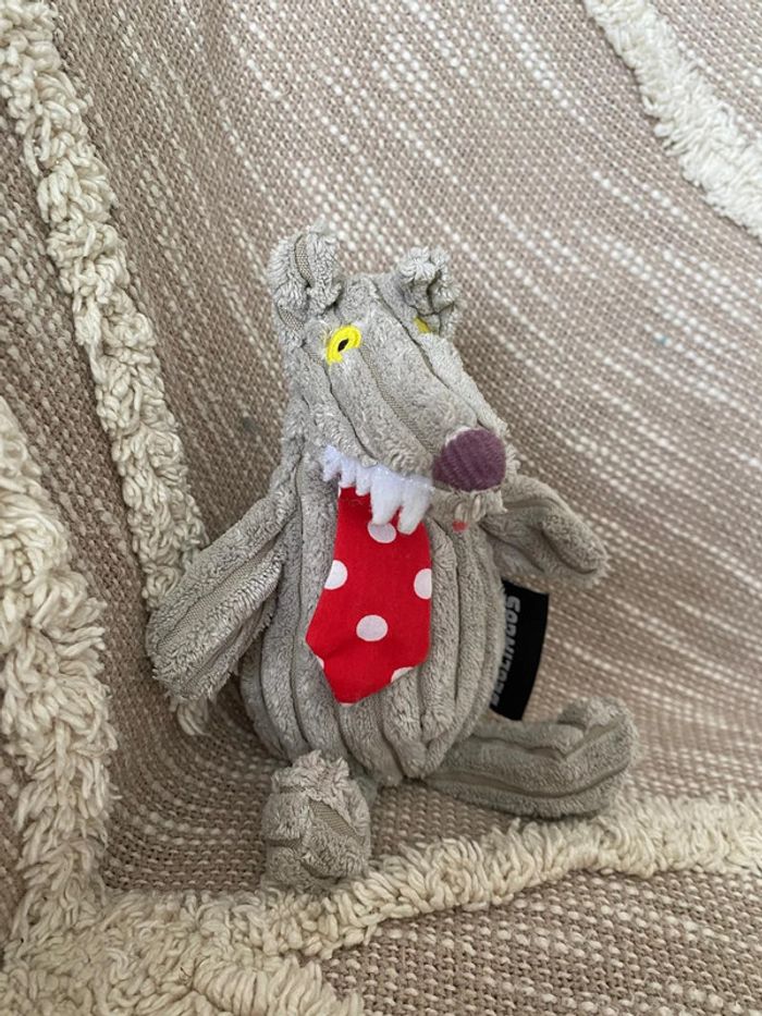 Peluche doudou 21cm les deglingos loup gris rouge très bon état - photo numéro 2