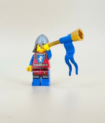 Lego Figurines Castle : Soldat Lion Knight, visage double expression, sonneur d’alerte - NEUF