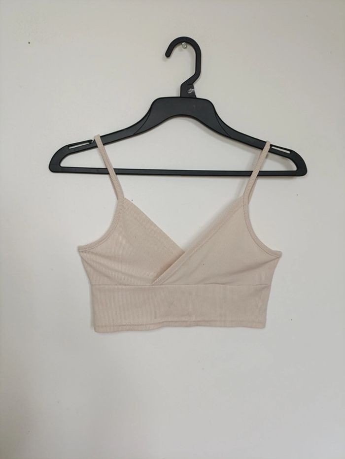 Bralette côtelée beige – cute crop top XS