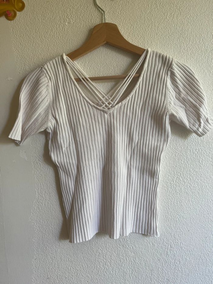 T-shirt blanc côtelé Vintage - photo numéro 4
