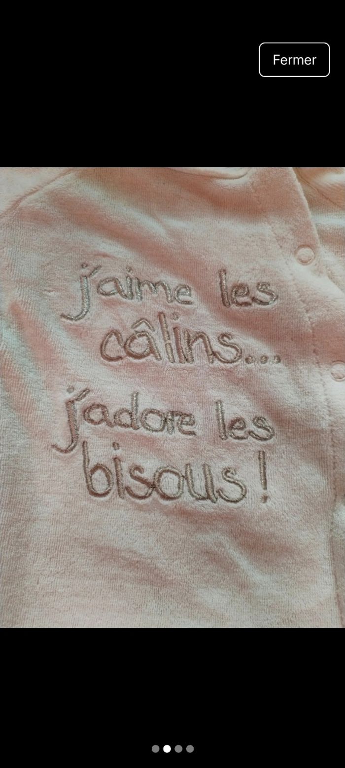 Pyjama chaud bébé fille naissance – velours doux, très bon état - photo numéro 2