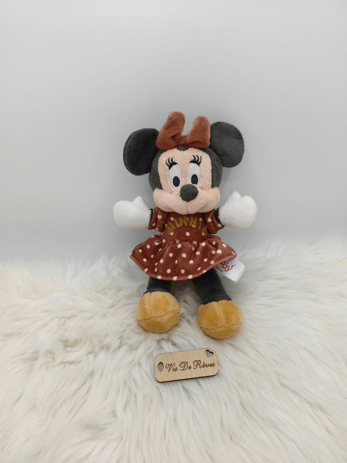 Doudou Peluche Minnie Marron Blanc à Pois Disney