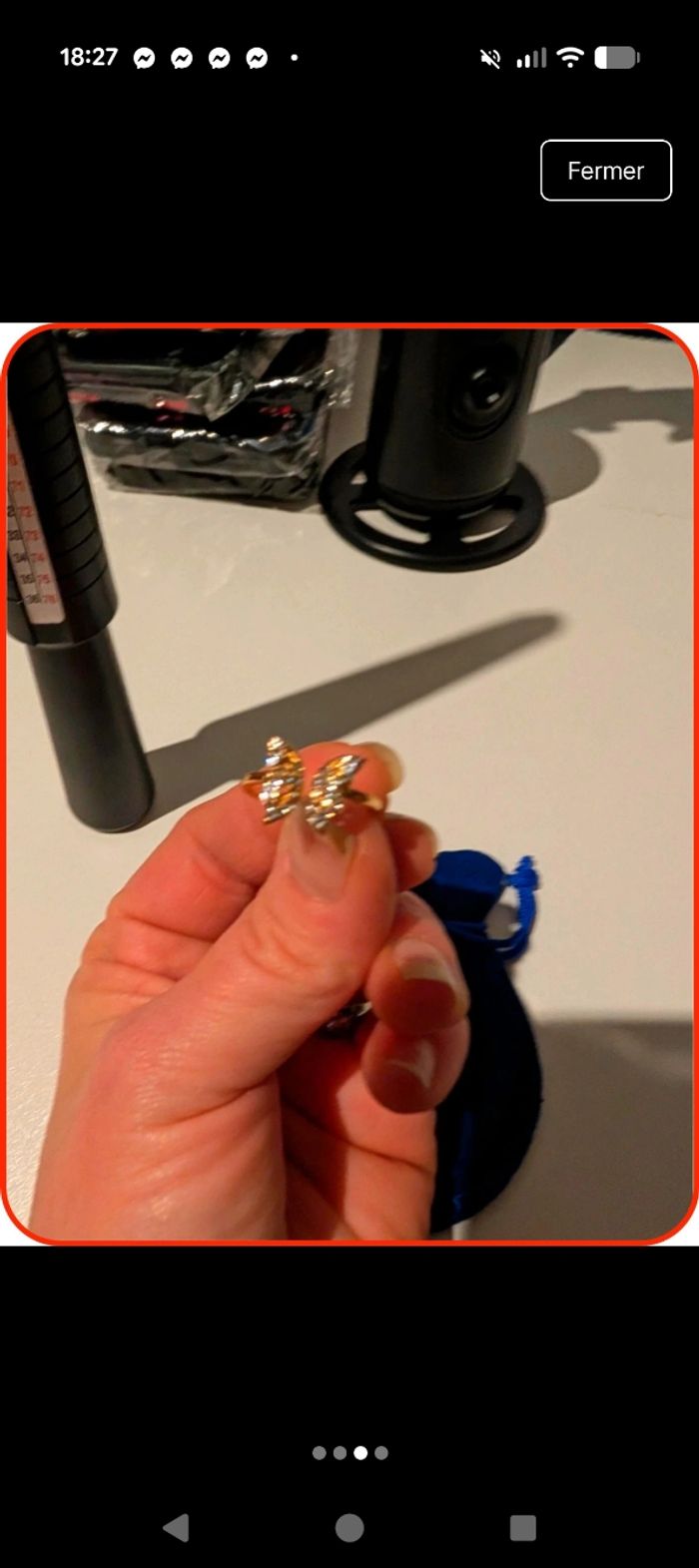 Bague Papillon en Titane Doré & Cristaux - NEUVE - photo numéro 2