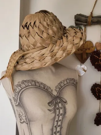 🌴 chapeau décoratif vintage🌿 en feuilles de palmier Tressées