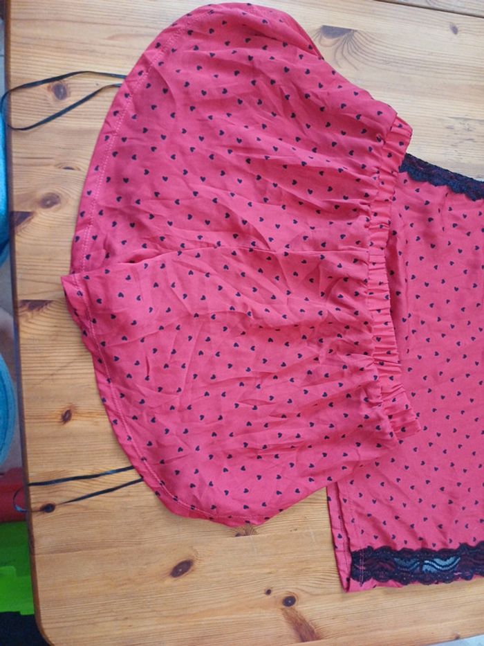 Pyjama rouge à cœurs noirs et dentelle 38/40 - photo numéro 5