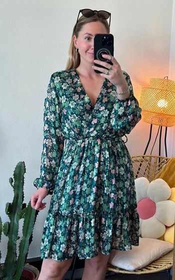 Robe midi verte à imprimé floral, taille S - Version Féminin