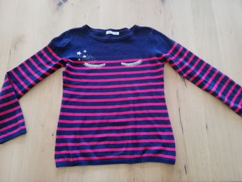 10 ans fille pull gemo type marinière marine et fushia 