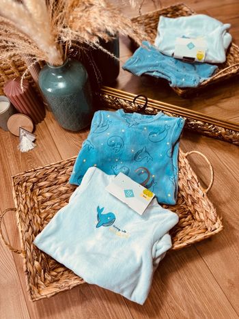 Taille 3 mois lot de 2 pyjamas en velours garçon Tex bleu Neufs * baleine * 💙