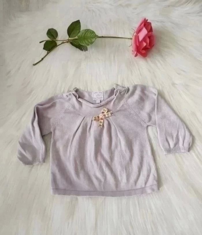 Pull fin en coton mauve bébé fille 12 mois