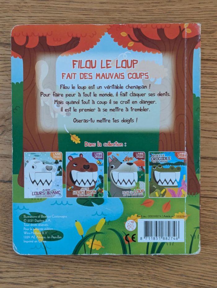 Lot de 2 "Livre croque", Justin l'ours brun et Filon le loup - photo numéro 2