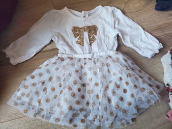 🌴 Robe blanche et doré noeud tulle à pois taille 3 mois