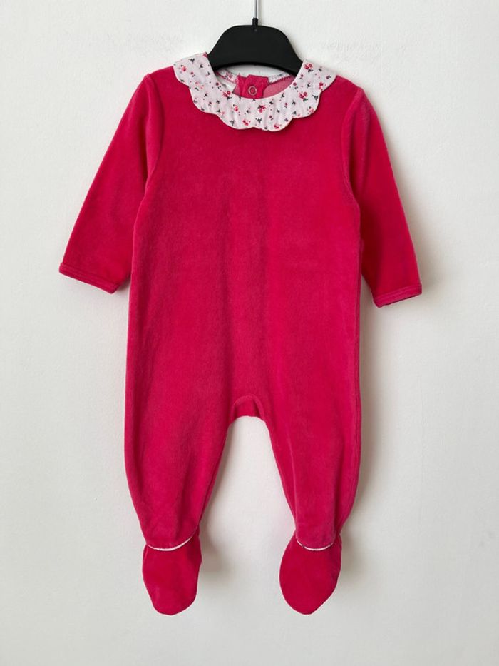 Pyjama (dors-bien) en velours rose fuchsia à col claudine fleuri - La Redoute 9 mois - photo numéro 2