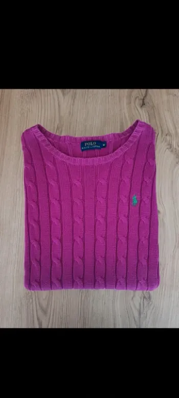 Pull col V torsadé femme couleur mauve tressé Ralph Lauren taille M