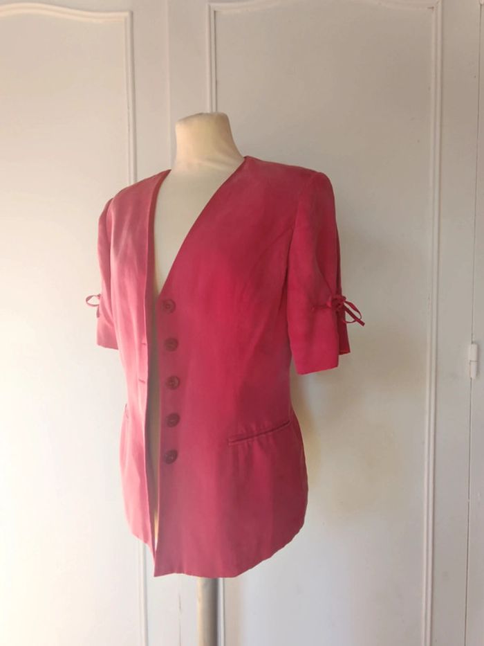 💎blaser soie rose rouge élégant chic Maison undeuxtrois Paris t M 38 rare vintage - photo numéro 5