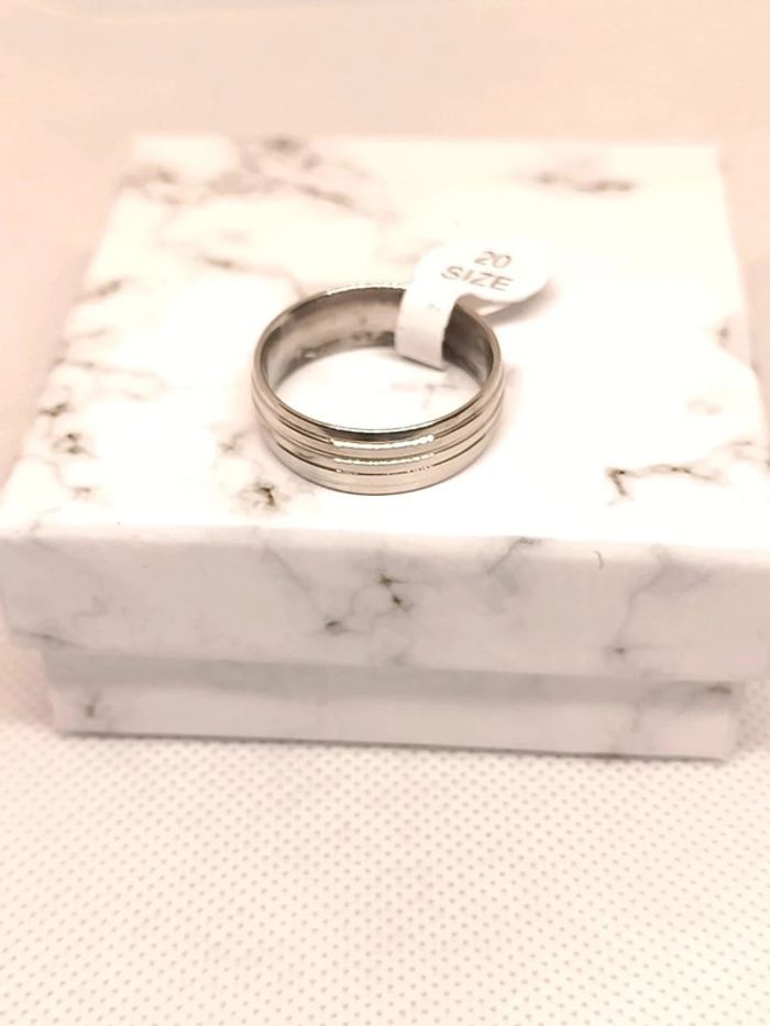 Bague anneau acier type alliance argenté - photo numéro 3