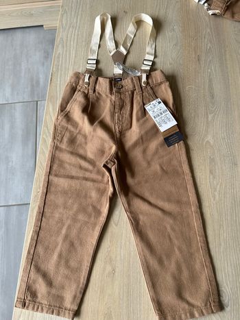 2 Pantalons chino lin avec bretelles- Beige garçon 2 ans
