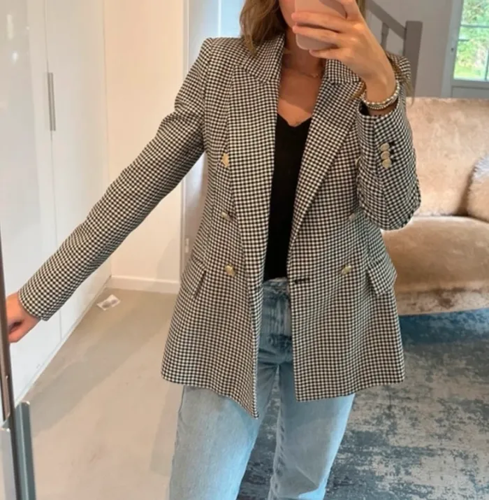 Veste blazer tailleur Zara à carreaux croisé taille XS - photo numéro 2