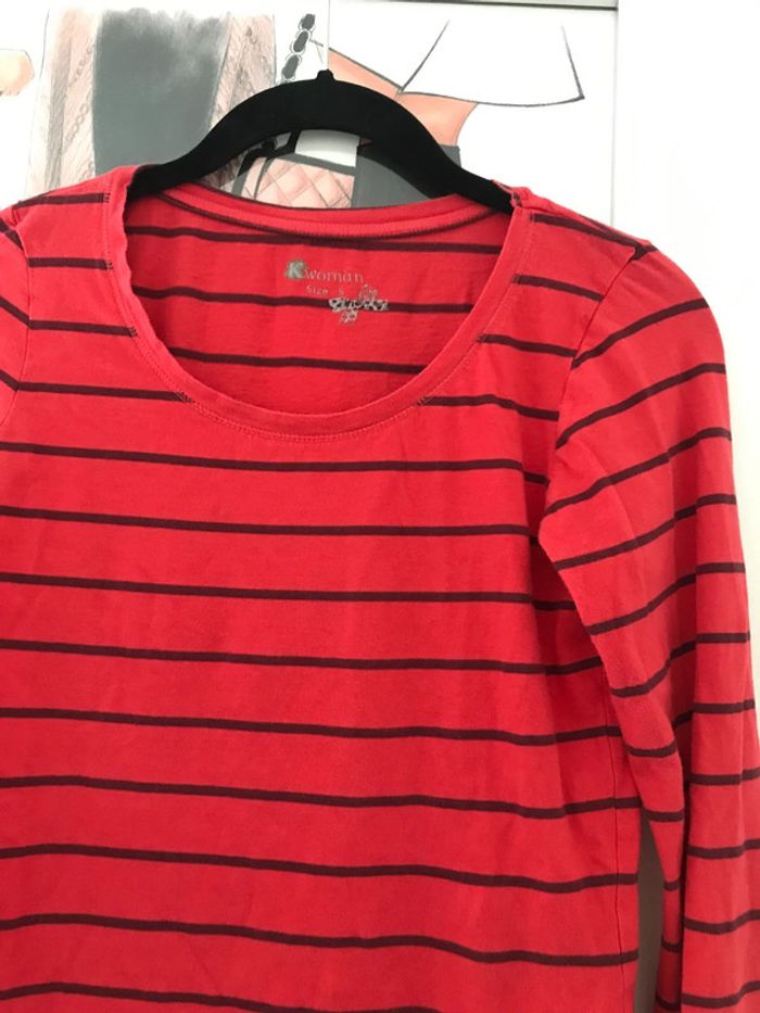 Tee shirt marinière S corail / gris - photo numéro 2