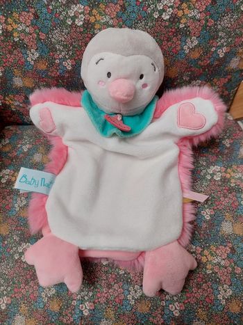 #2 Doudou marionnette pingouin rose Baby Nat'
