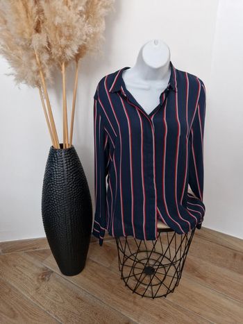 💙 Chemise bleue marine rayée noir et rouge M