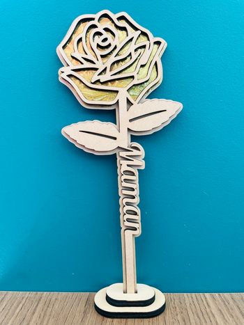 Rose en bois bonne fête maman 