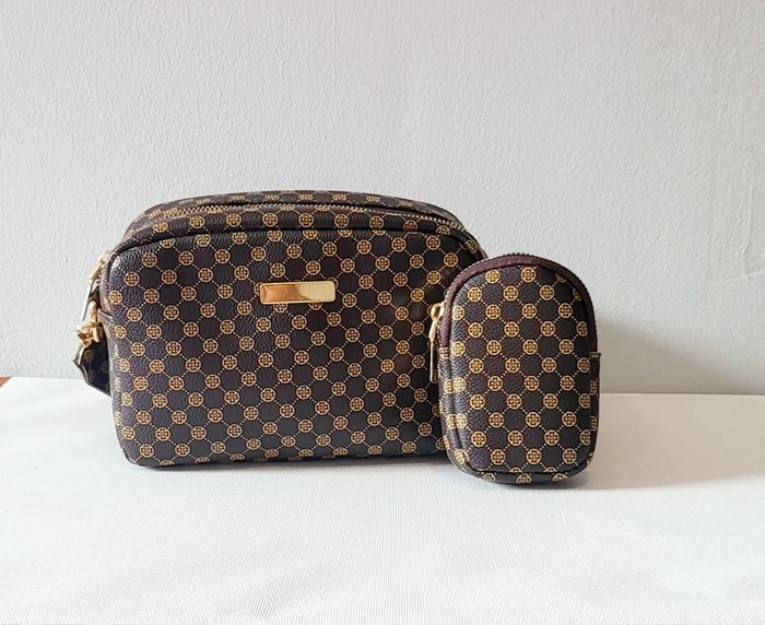Sac bandoulière marron imprimé + mini pochette assortie - photo numéro 3
