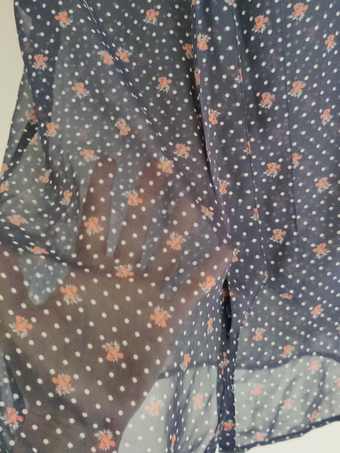 Chemisier blouse pois rétro marine fleurs Pimkie Taille 38 - photo numéro 3
