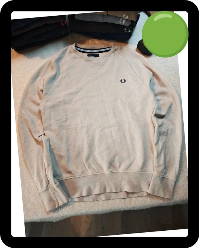 Sweatshirt Fred Perry Authentique M6313 - Beige/Écru - Très Bon État - photo numéro 3