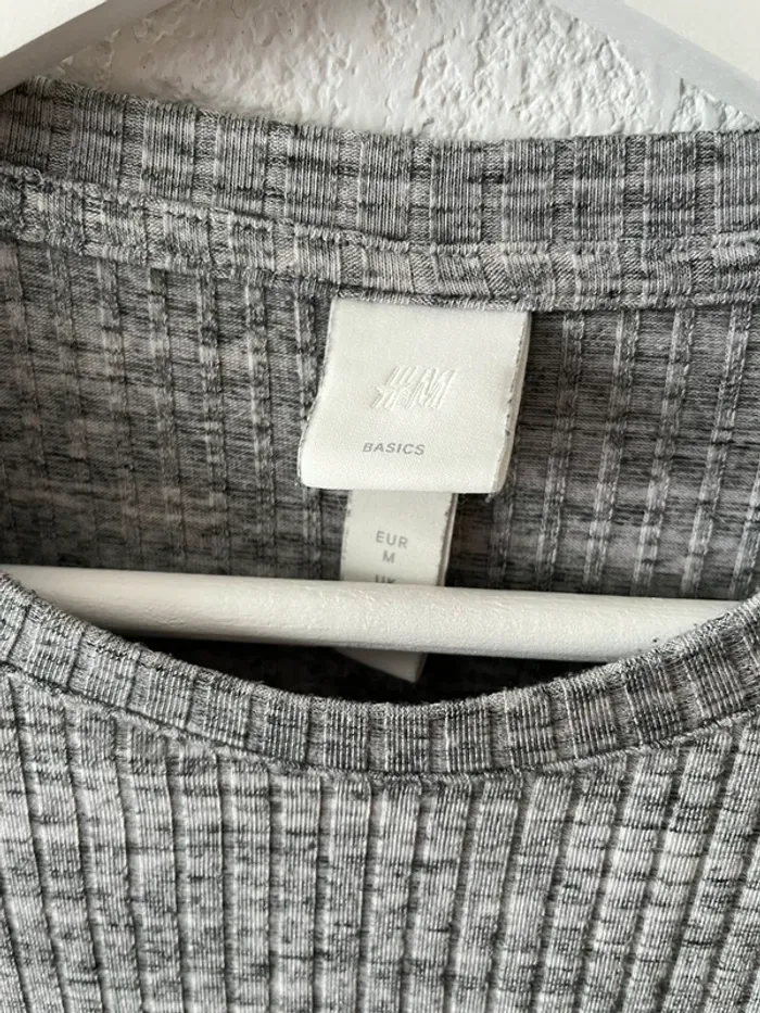 Body gris côtelé manches longues H&M Basics – Taille M - photo numéro 3