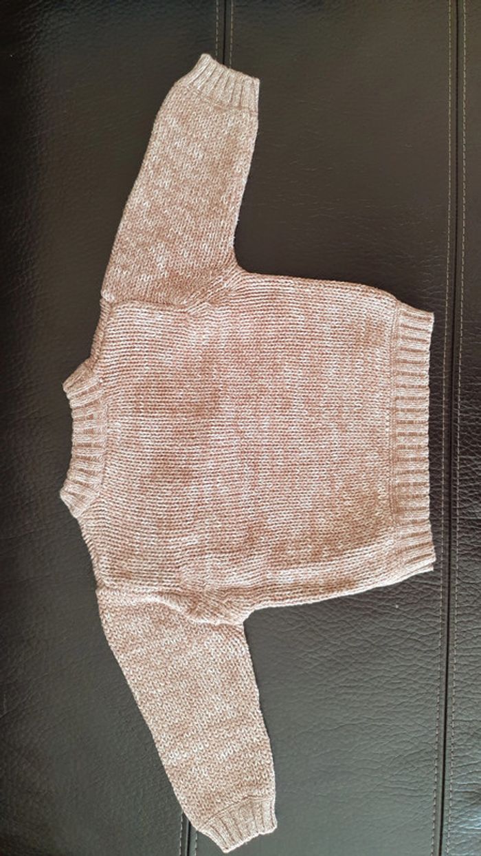 Pull en maille, marron chiné blanc, taille 6 mois - photo numéro 4