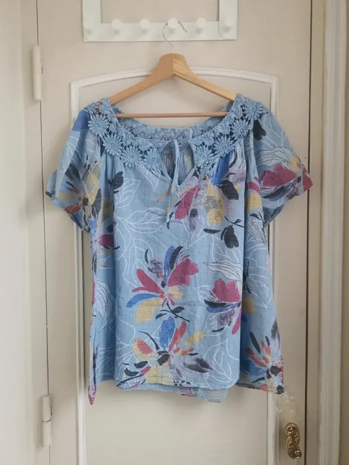 Blouse manches courtes et dentelles coton - photo numéro 4