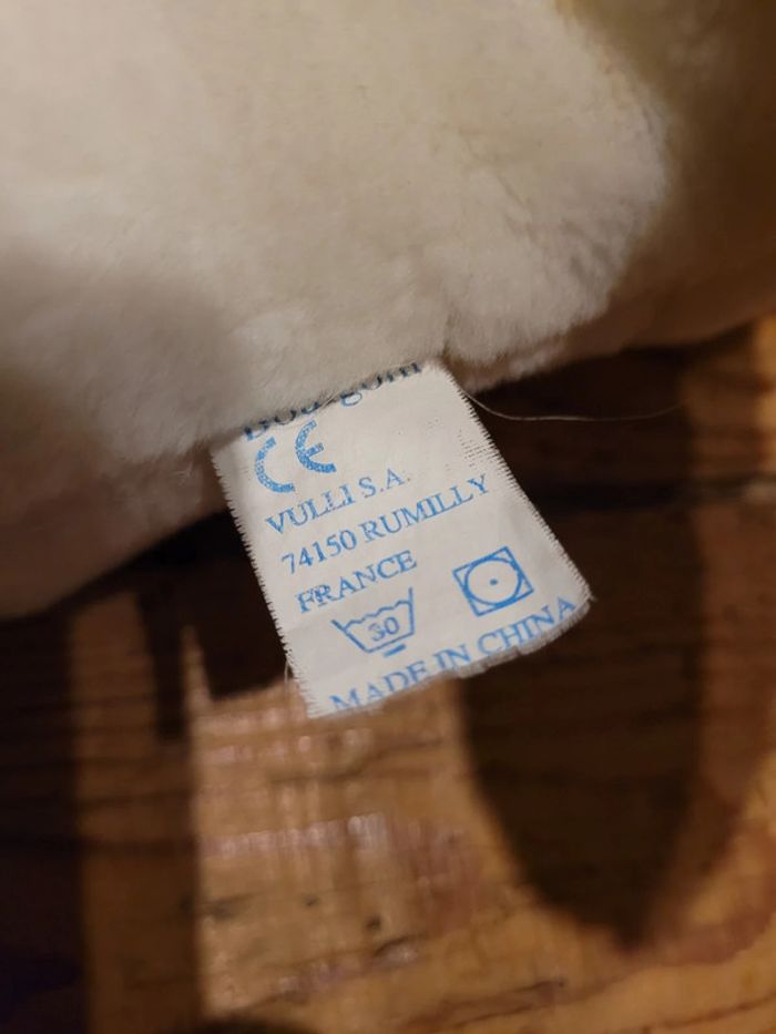 RARE Gros Ours Boulgom Made in France rose blanc 40cm nœud ruban peluche collection - photo numéro 4