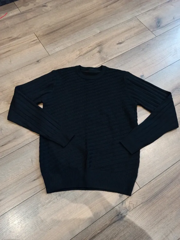 Pull noir uni manches longues homme L