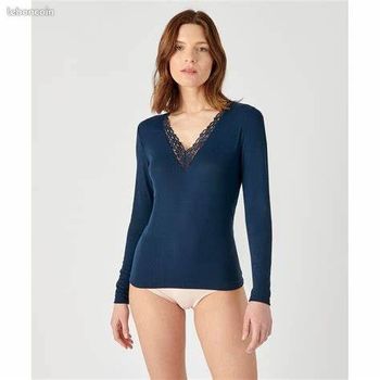 Tee-shirt manches longues Thermolactyl Sensitive, finition dentelle – Damart – taille 46-48 L