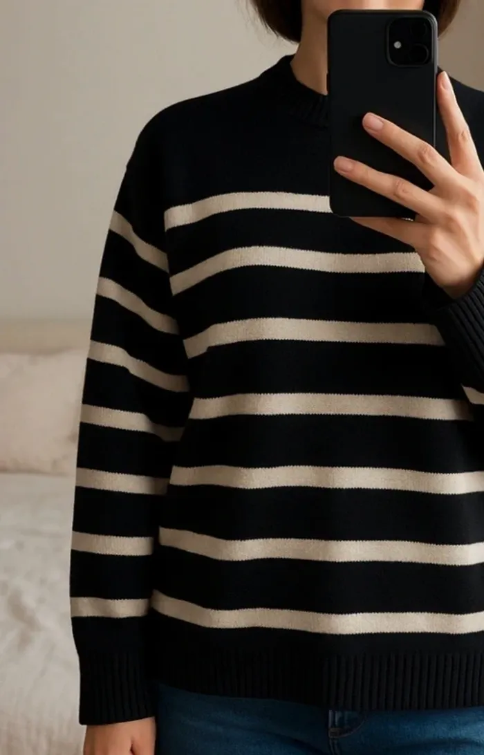 Pull Zara marinière oversize taille M rayé noir et blanc - photo numéro 3