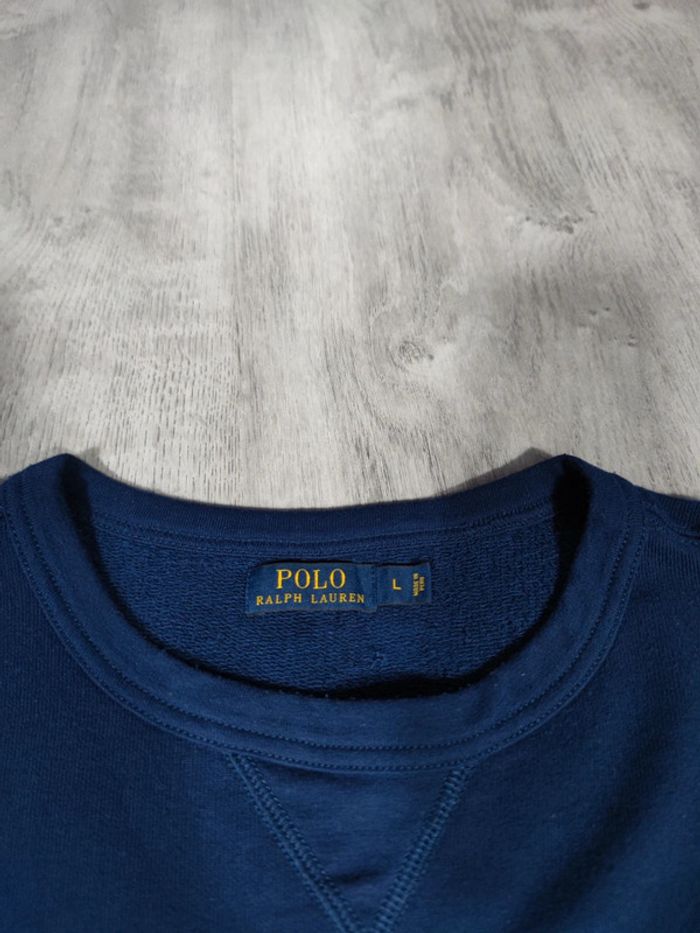 Pull Crewneck Ralph Lauren Bleu Marine Logo Brodé Orange Taille L Homme - photo numéro 6